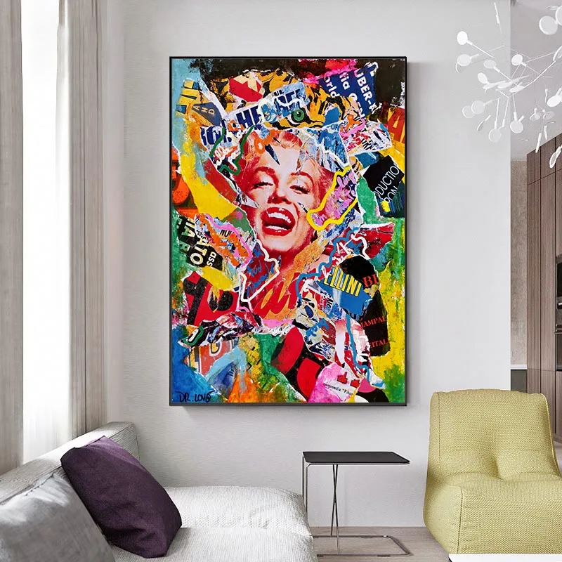 

Marilyn Monroe diva smile graffiti Poster Portrait Canvas Painting Posters and Prints Girl Wall Art Picture for Home Decoration
