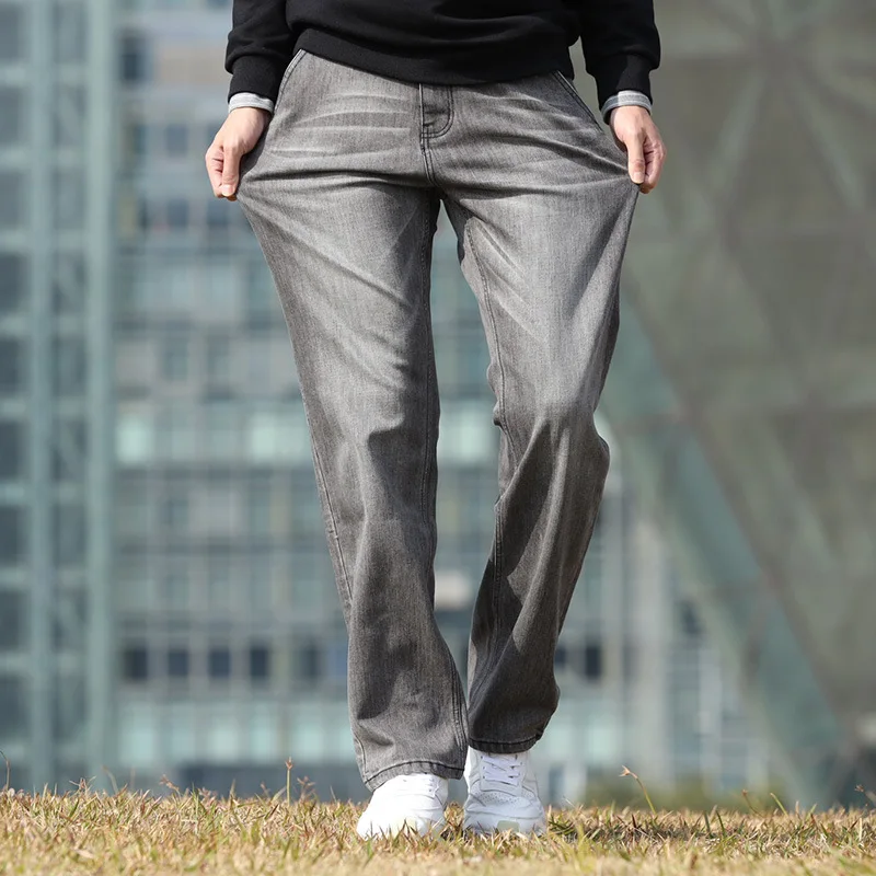 Summer Thin Section Men Jeans  Large Size Loose Hip Hop Skateboard Trousers Straight Gray Baggy Streetwear Denim Daddy Pants