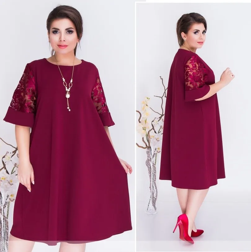 

2021 Summer Fashion Style Women O-neck Plus Size Knee-length Dress XL-6XL Woman Dresses