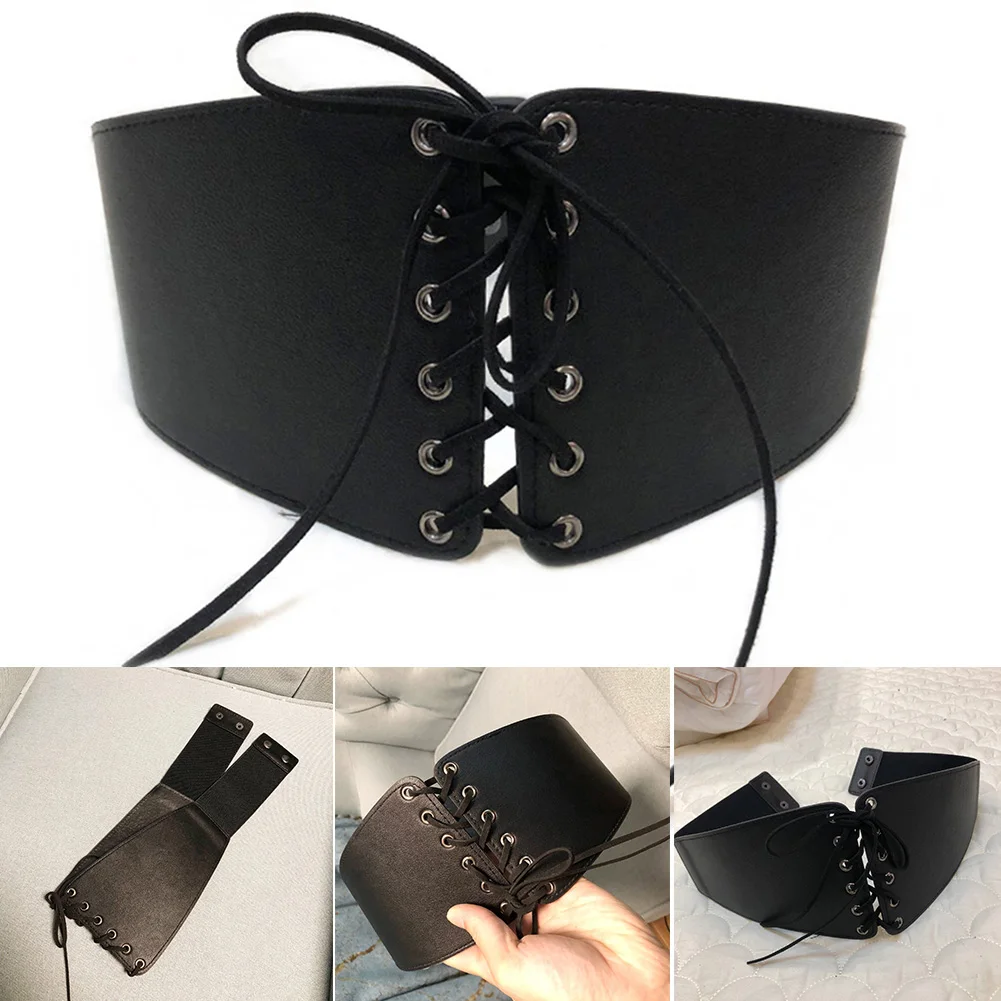 

Women Belt Cinched Adjustable Faux Leather Girdle Pin Up Waist Corset Elastic Belly Band Bodyshaper