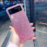 luxury fashion diy full bling pink crystal diamond case cover for samsung galaxy z flip 4g 3 flip3 5g luxury shiny folding case