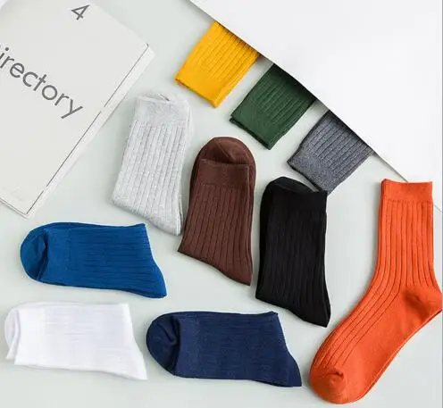 Мужские носки на осень и весну хлопковые однотонные в рубчик японском стиле