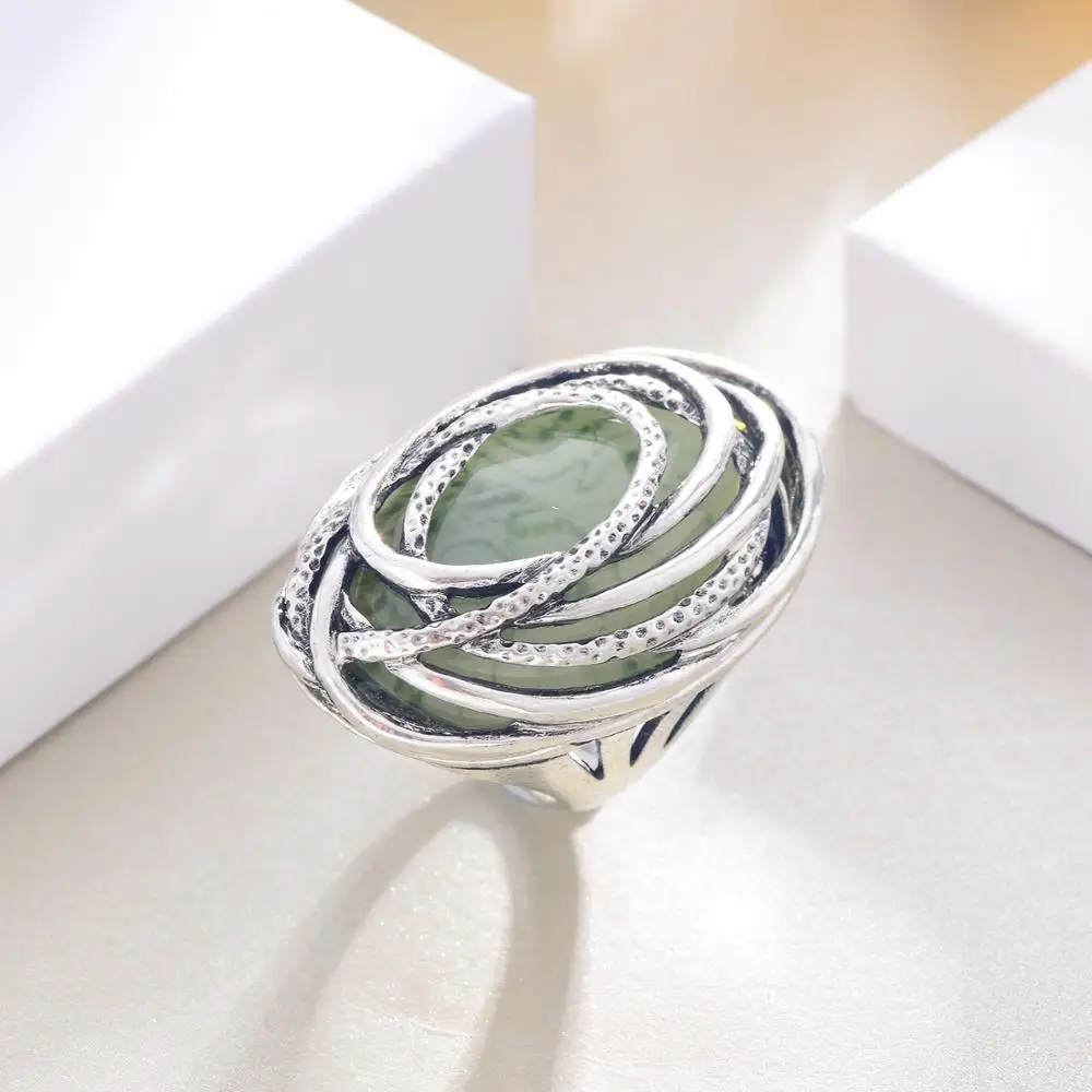 Shineland 2021 Новое поступление женское модное винтажное массивное зеленое кольцо из