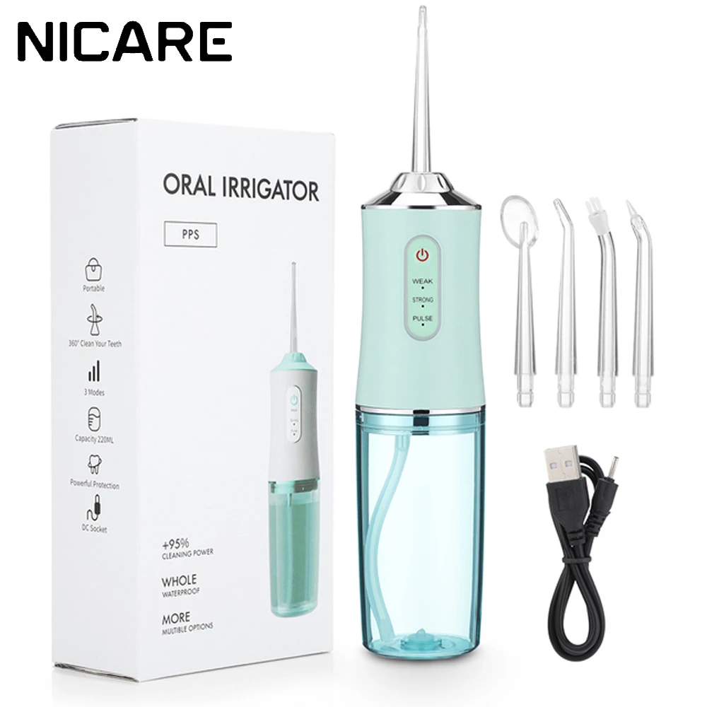 

NICARE 300ML Oral Irrigator Portable Dental Water Flosser Water Jet Toothpick Waterproof USB Rechargeable 3 Modes Teeth Cleaner
