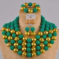 teal green african beads necklace jewelry set simulated pearl nigerian wedding jewelry sets for women fzz27