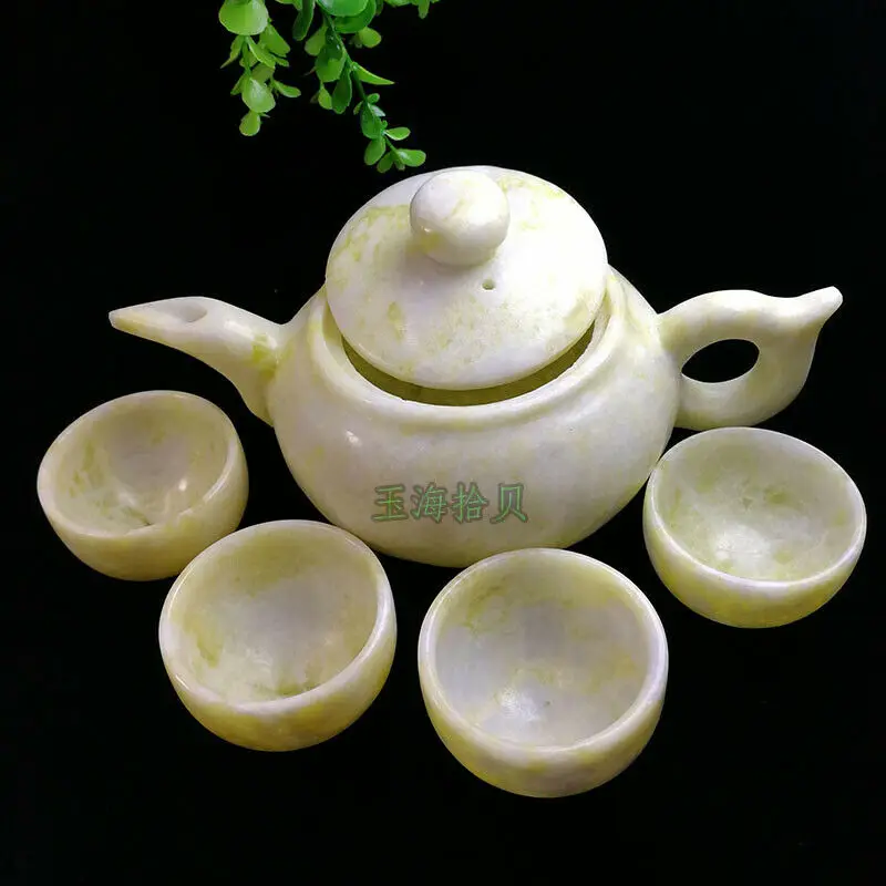 Китайский нефритовый чайник ручной работы из натурального камня и чайная