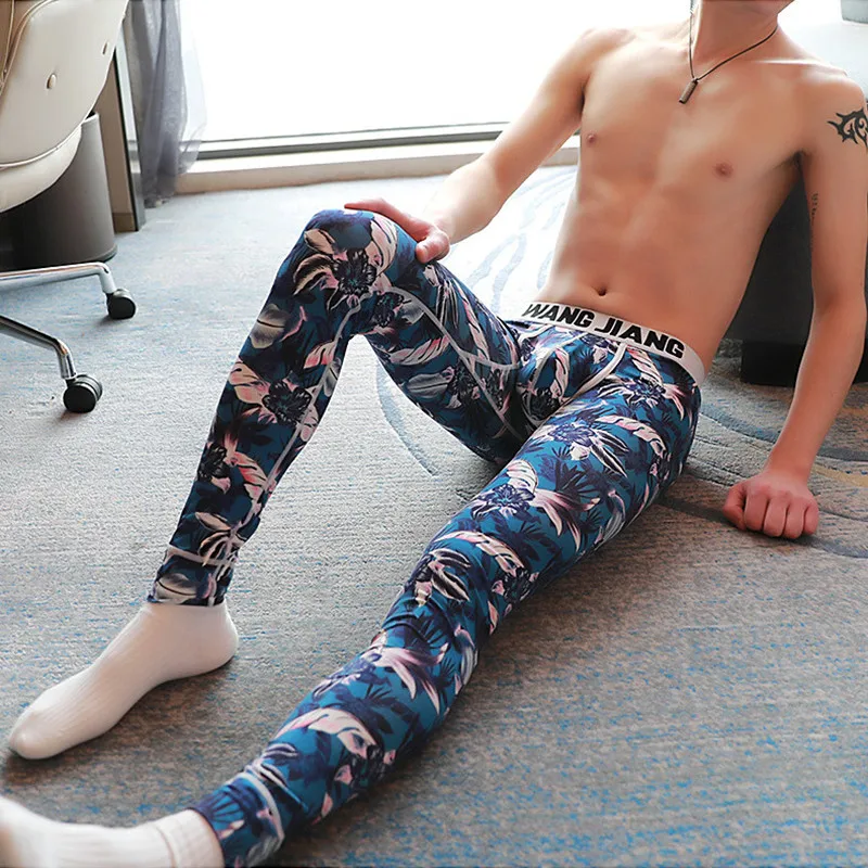 Men Long Johns Warm Pants Thin Elastic Low Waist Male Fashion Print Breathable Sexy Underwear Modal Tight Legging Bottoms