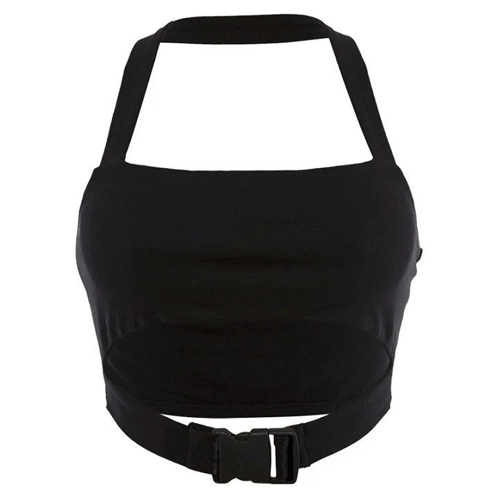 black Сексуальная Женская блузка на бретелях с вырезом Underboob Top Solid Slash Neck Off Shoulder Backless Crop Top с пряжкой фестивальный рейв Top - Цвет: black
