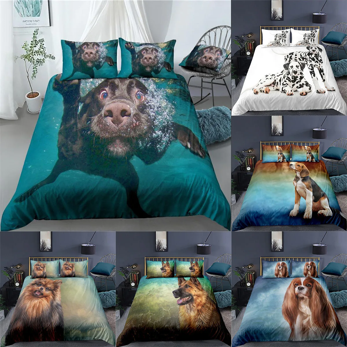 

Bedding set 3D digital printing modern minimalist style 2/3 pieces of cute animal puppy bedding duvet cover