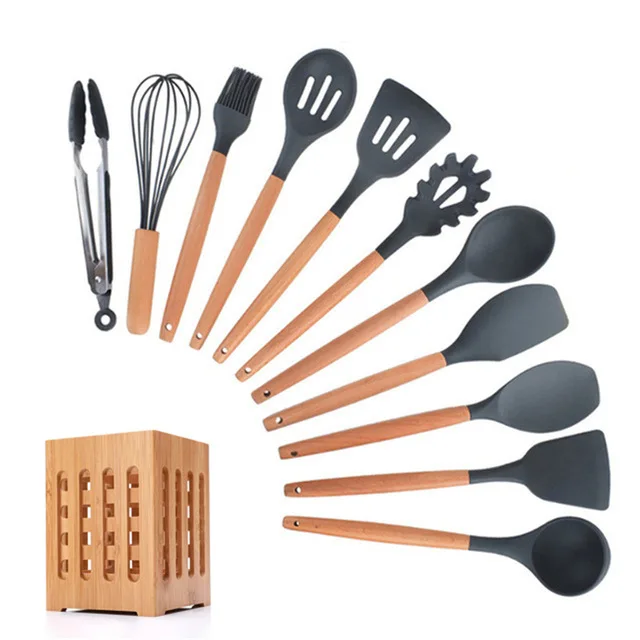 12-pcs kitchen set В виде бабочек, новинка, 12/13 шт. Кухня посуда набор силиконовых металлическая кулинарная лопатка инструменты с коробка для хранения с деревянной ручкой с антипригарным покрытием шпатель Кухня инструменты - Цвет: 12-pcs kitchen set