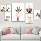 Картина с изображением животных из мультфильма, картина для детской спальни, зебры, жирафа, коалы, слона, жевательной резинки