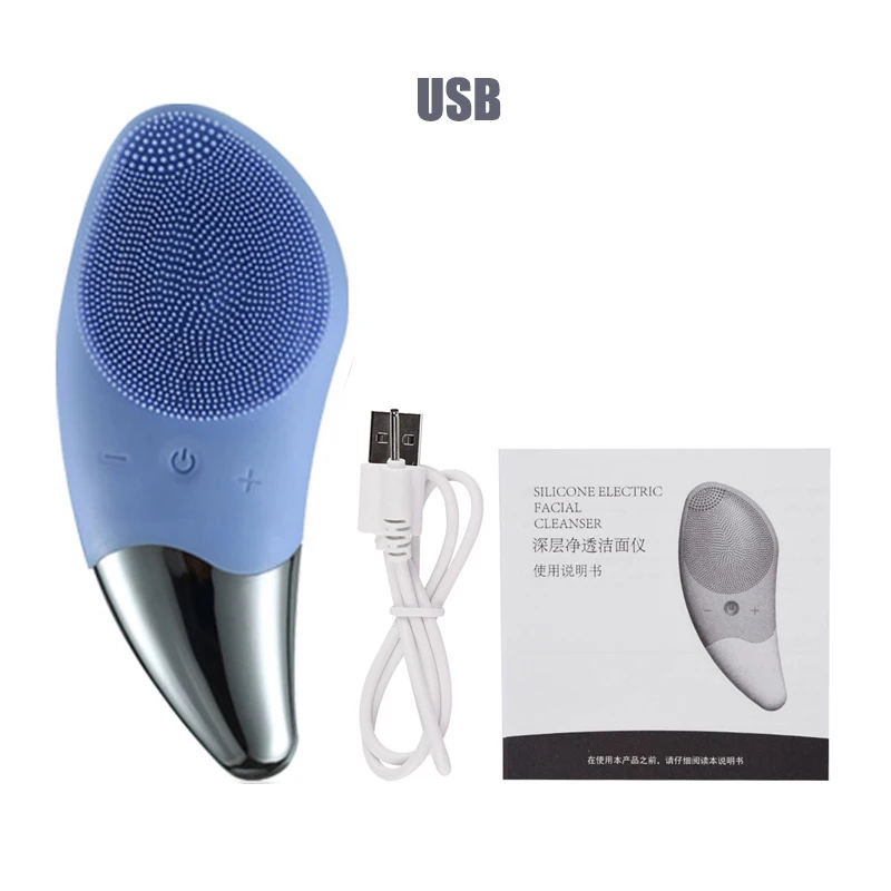 usb blue Мини-электрическая звуковая кисть для очистки дица, силиконовый Вибрационный очиститель, глубокая кисточка для чистки пор, Массажная щетка для лица - Цвет: usb blue