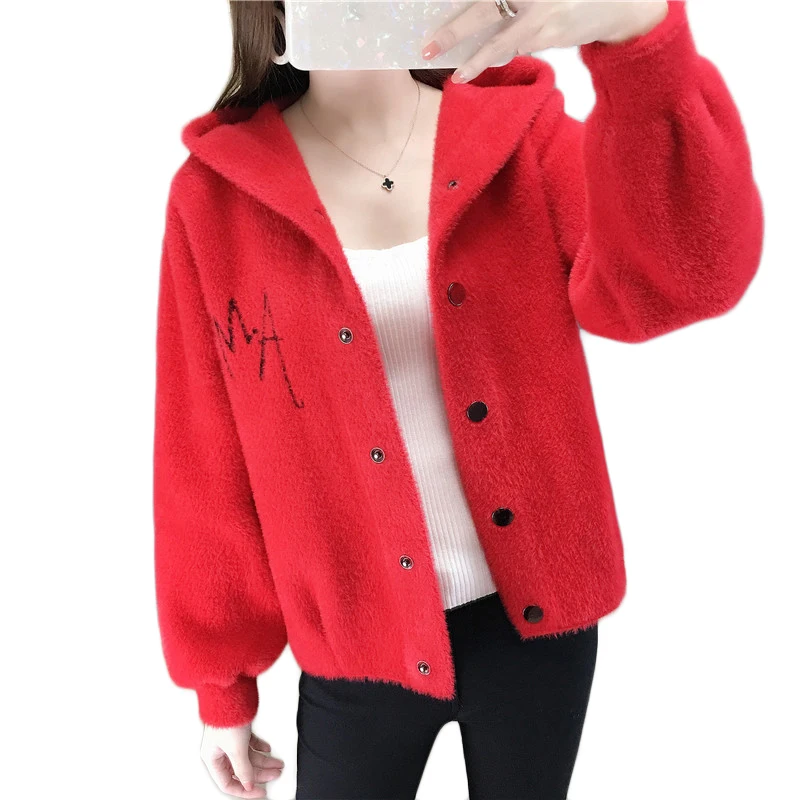 Top Selling Product Elegant Women Fur Tops Shaggy Coat Female Short Hooded Jacket Autumn Imitate Mink Cashmere Outerwear 1989