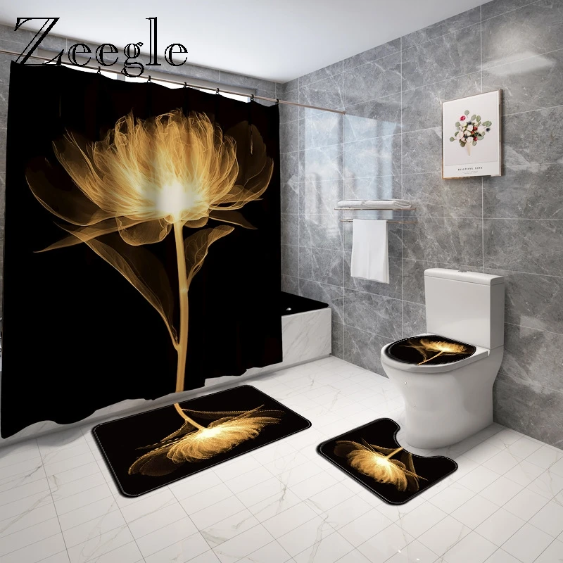 Коврик для ванной и фланелевая занавеска душа с цветочным принтом коврик