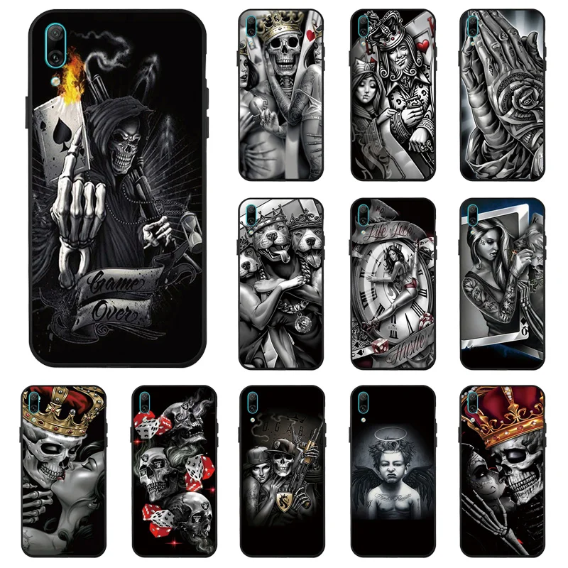 

Silicon Case for Huawei Y6 2019 Case for Huawei Y5 2018 Y6 Pro 2019 Y7 2018 Y8p Y9 2019 Cover Black Skull Phone Shell Capinha