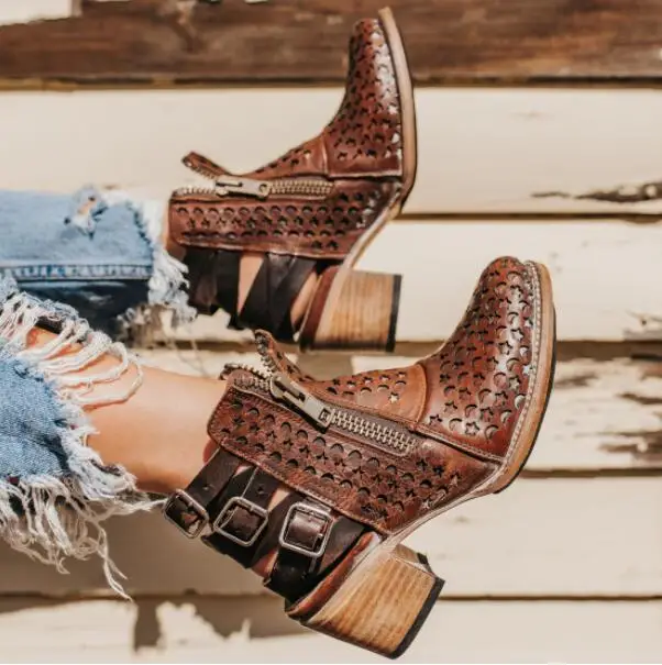 Ботинки с пряжкой Женские ботинки на молнии острым носком в стиле ретро Модная