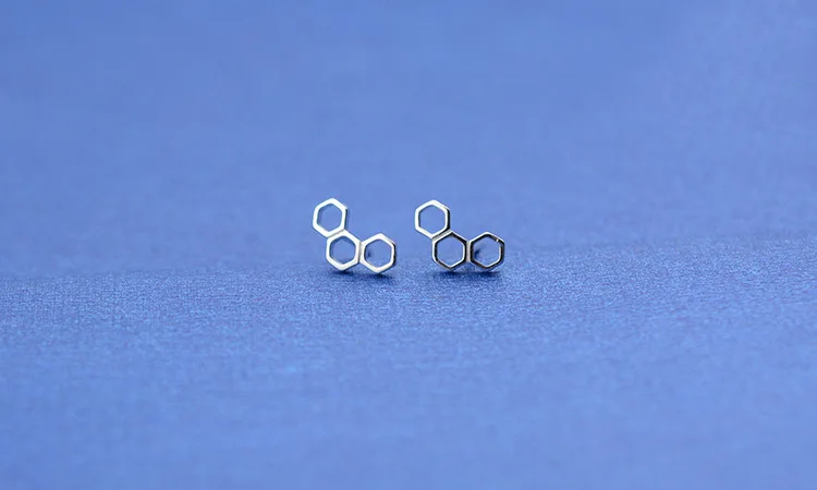 Серьги гвоздики из настоящего стерлингового серебра 925 пробы с шестигранной