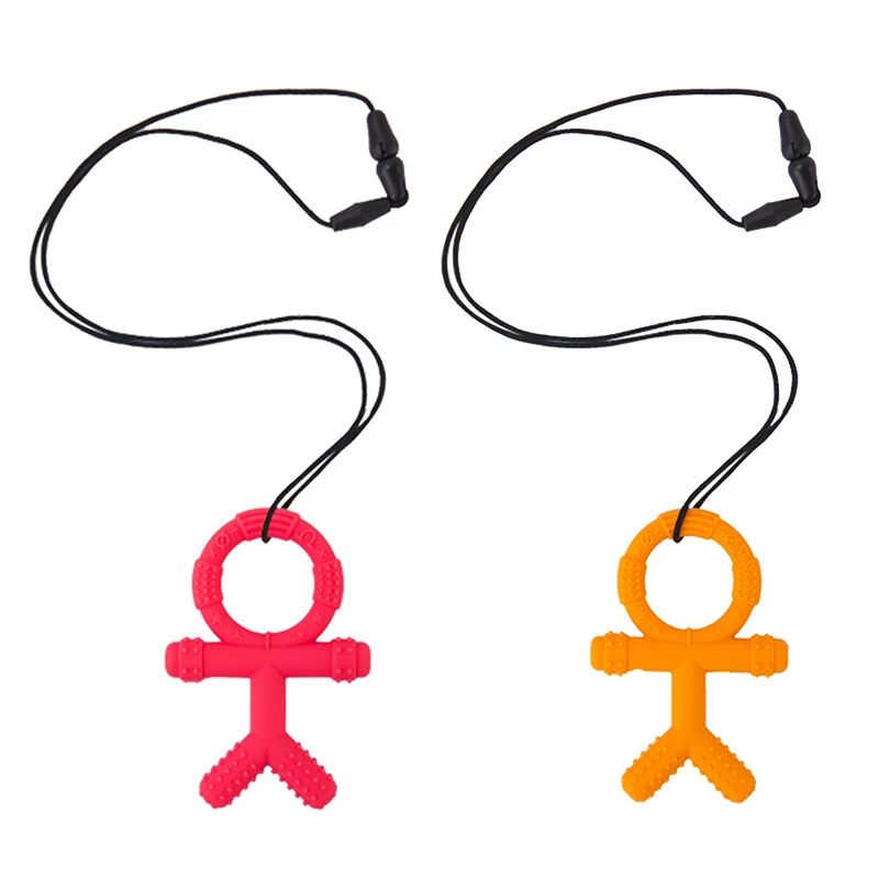 1PC dibujo de persona Collar para morder beb&eacute; de silicona mordedor sensorial para autismo juguetes masticables-3
