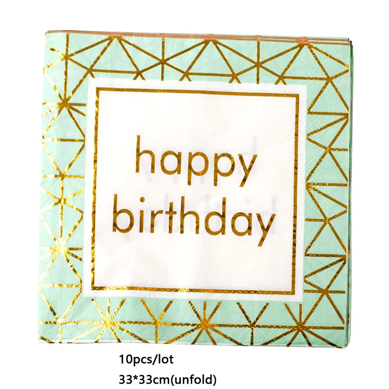 Принадлежности для дня рождения одноразовая посуда зеленые золотые тарелки