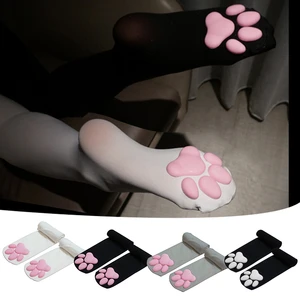 Женские гольфы выше колена с милым котом длинные чулки носки с кошачьими крапанами сексуальные черные белые носки 60 см CS506