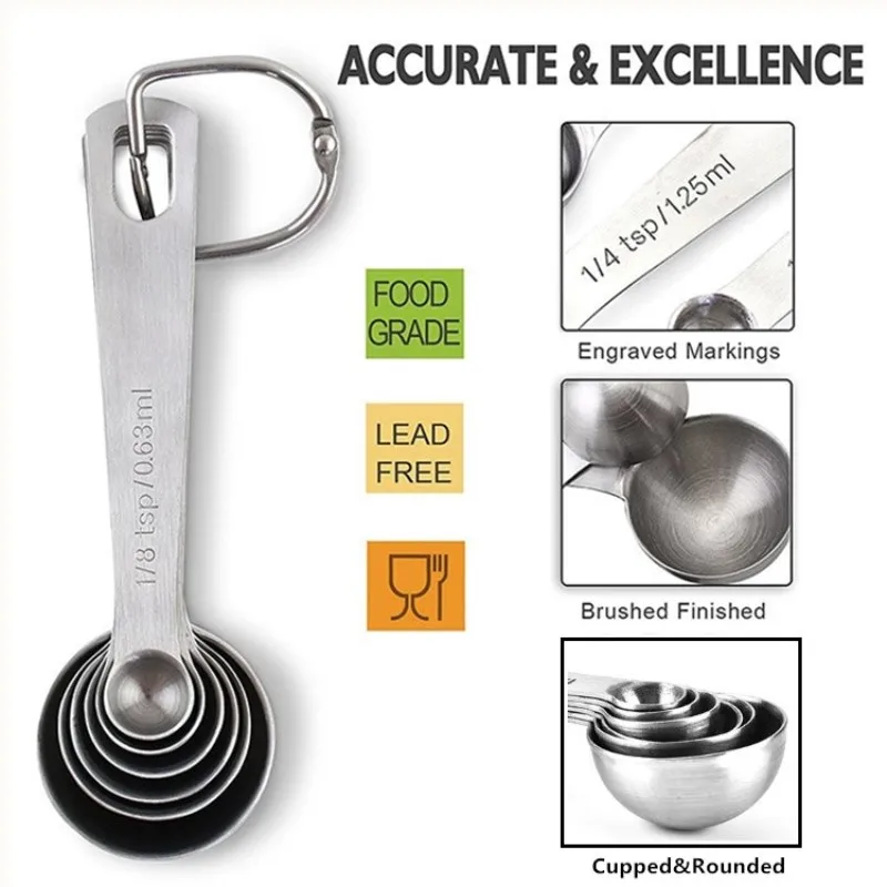 

6pcs/lot Stainless Steel Measuring Spoons Set Folding Measuring Spoons Baking Cooking Tools Set Kitchen Tools OK 1203