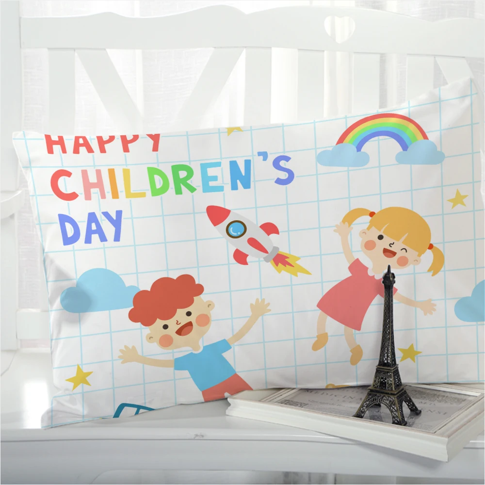 

1 шт., детские футболки с мультяшными принтами, накидка для подушки, подушки Чехол постельное бельё для детей ребенок Подушка Чехол Pillowcovers декоративные 50x75 50x80 Happy