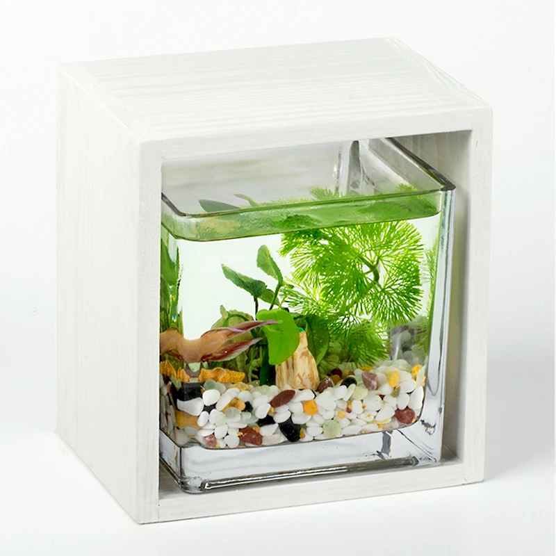 

Rectangular Wood Stand Fish Tank Natural Home Landscape Office Fish Tank Led Light Ecosystem Acquario Fish Accessories
