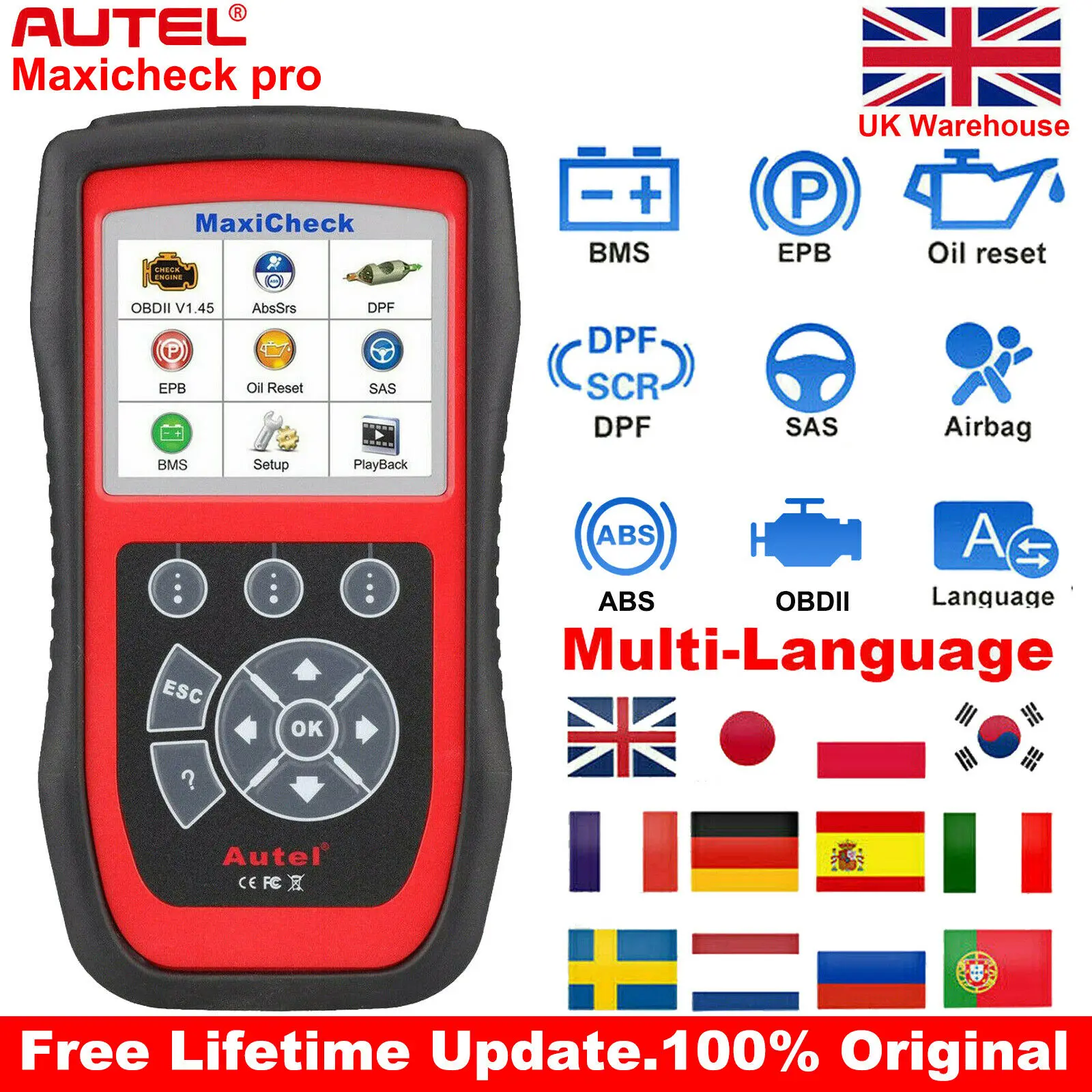 Autel Maxicheck Pro OBD2 автомобильный диагностический инструмент сканер ABS подушка