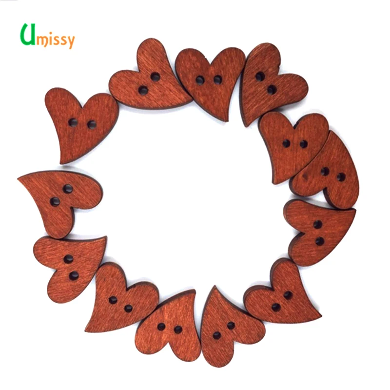 100 шт. деревянные пуговицы в форме сердца для скрапбукинга ручного шитья сделай