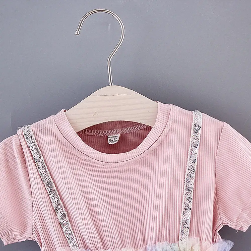 Летнее кружевное платье-пачка для девочек Сарафан Платье принцессы с короткими