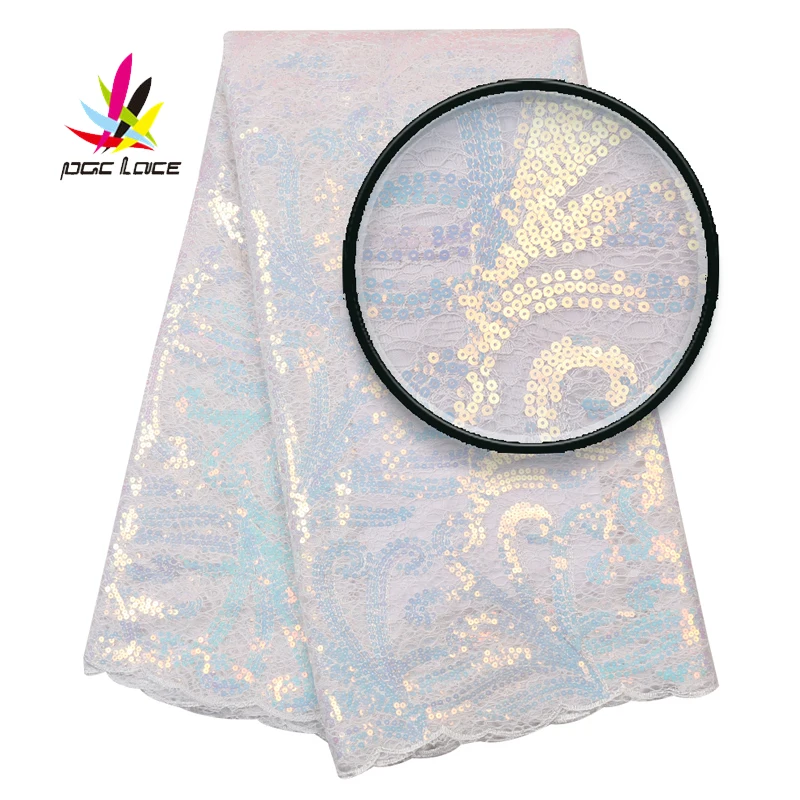 French Sequence Lace Fabric African Mesh Big Embroidery Nigerian Full Dress Fabrics Hot Flower High Quality