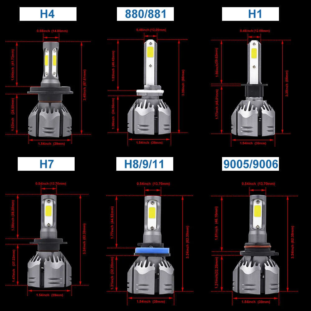 

YHKOMS H4 H7 LED Car Lights H1 H3 H8 H9 H11 9005 HB3 9006 HB4 880 881 H27 3000K Yellow 4300K 6500K 8000K Bule LED Lamp 12V 24V