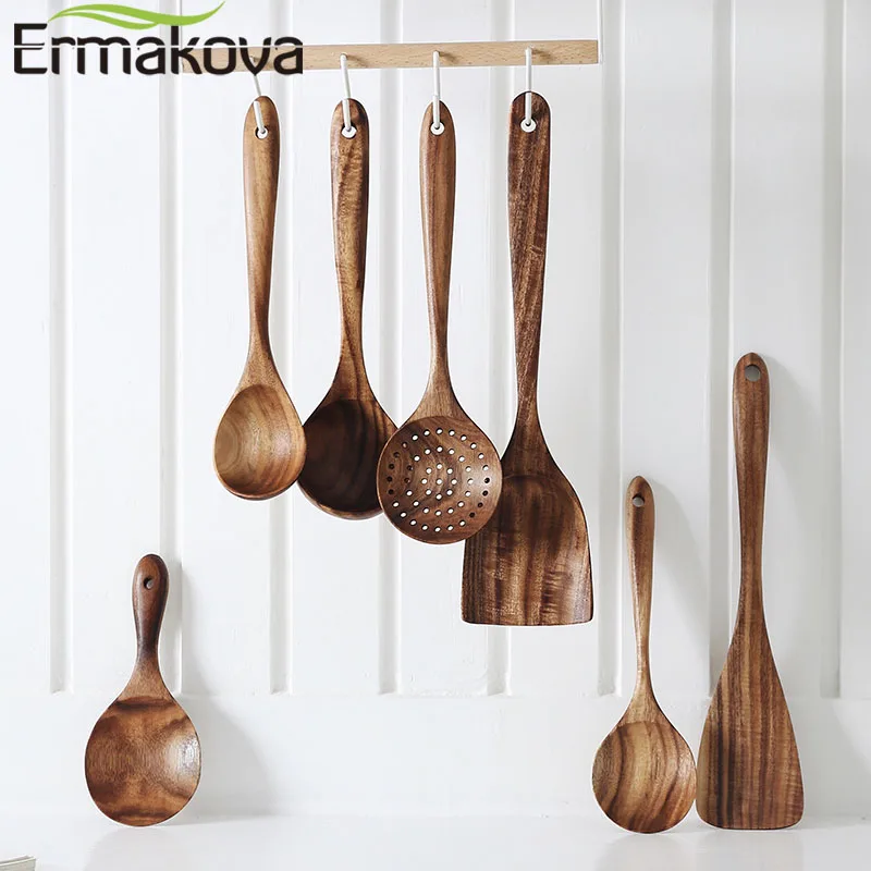 ERMAKOVA Таиланд тиковое дерево натуральное столовая ложка ковш Тернер с дуршлаг для
