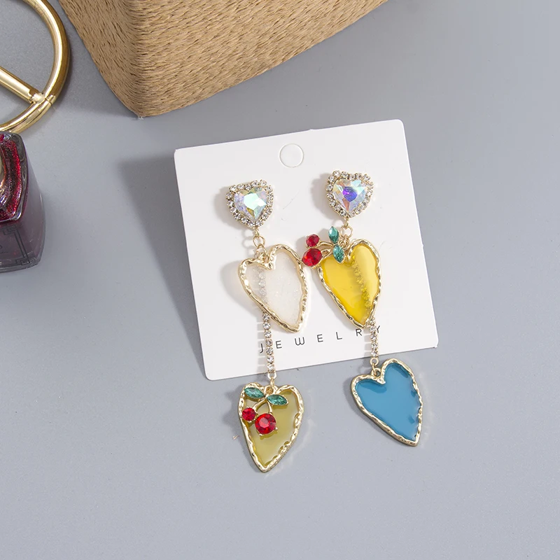 

Korea new colorful long dangle earrings women blue crystal jewelry