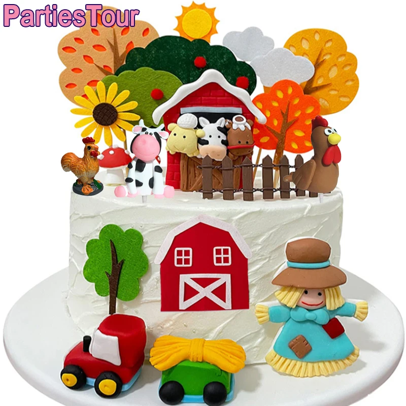 

Farm Animals Cake Topper Cow Horse Scarecrow Cake Toppers Mini Animals Figurine Cake Decor for Farm Baby Shower Birthday Party