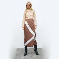uniera 2021 za womens spring and summer new splicing fabric high waist straight stripe womens cage skirt fashion