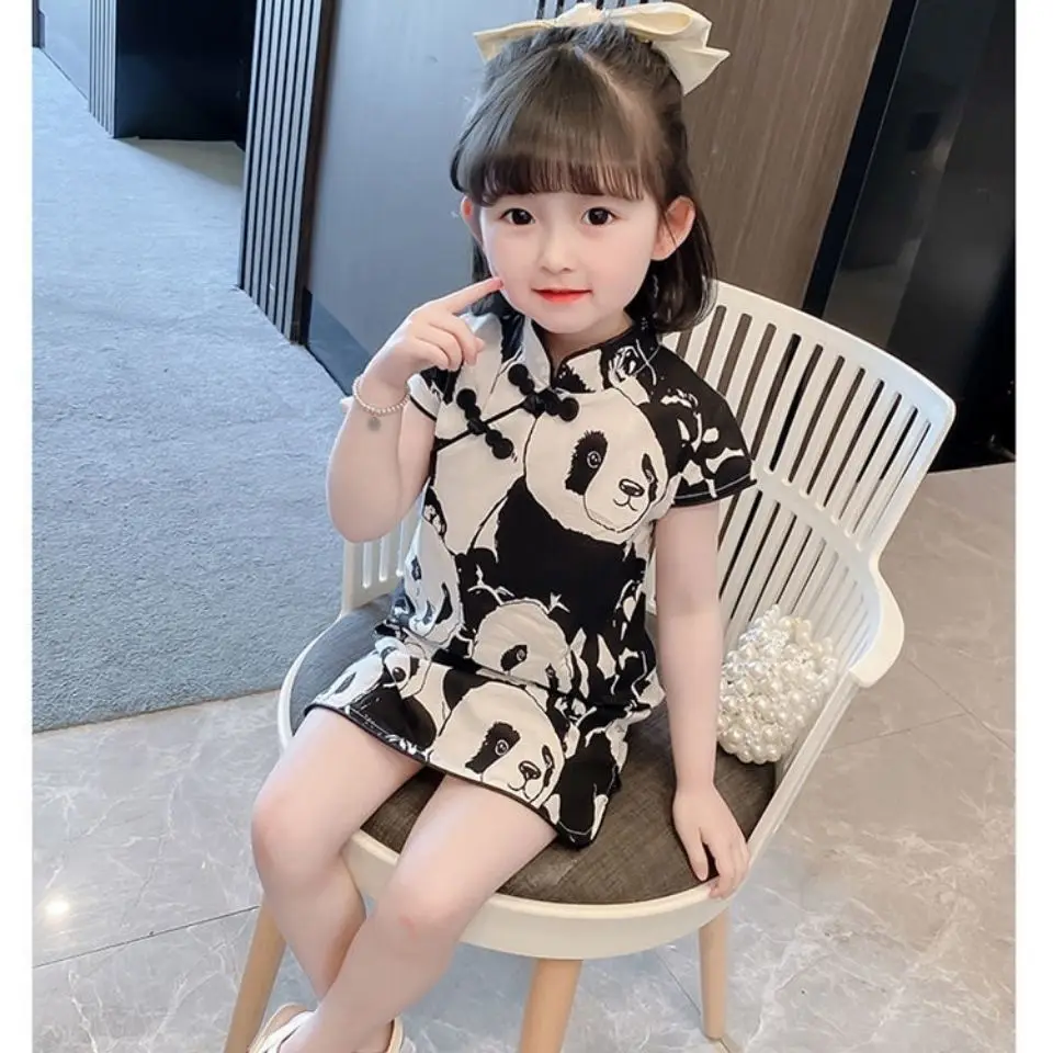 

Girls' Chinese style retro Hanfu summer new children's cheongsam girls' Panda dress baby skirt