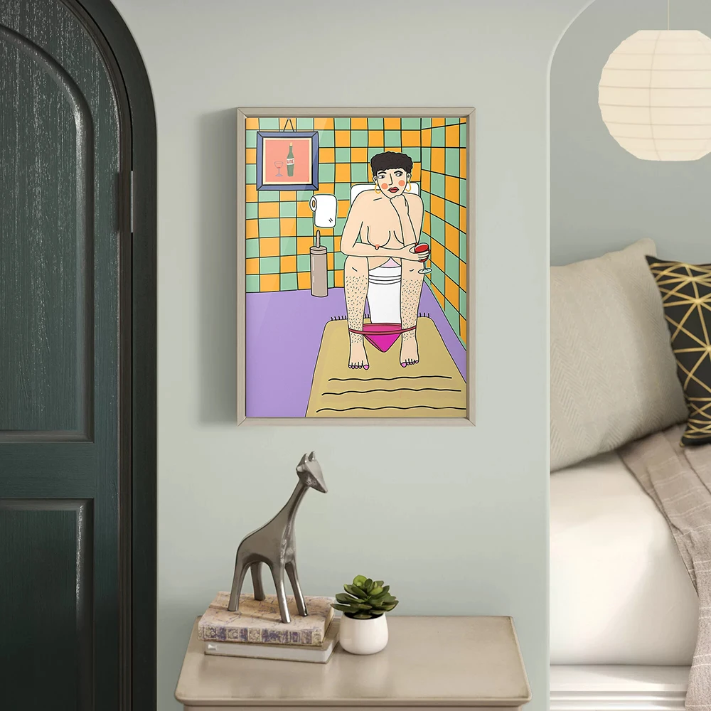 Девушка соски Бохо ванная комната иллюстрация плакаты абстрактная