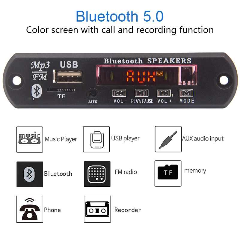 Автомобильный приемник декодер с Bluetooth 5 0 и цветным экраном разъем AUX 3 мм |