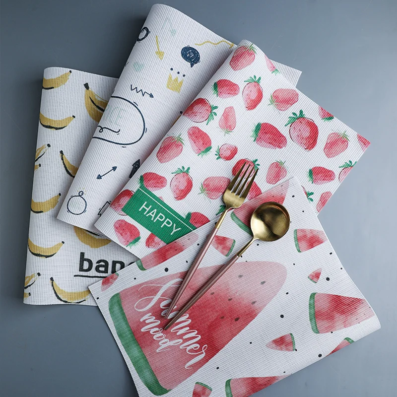 

Милые водонепроницаемые коврики из ПВХ с принтом фруктов, прямоугольные коврики с защитой от пропуска, коврики для еды в западном стиле, тер...