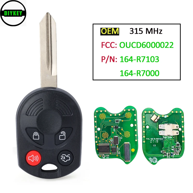 

DIYKEY OEM Board Remote Key 4B Texas 4D63 40 Bits 315MHz Fob for 2006-2010 Ford Fusion HA Blade FCCID: OUCD6000022