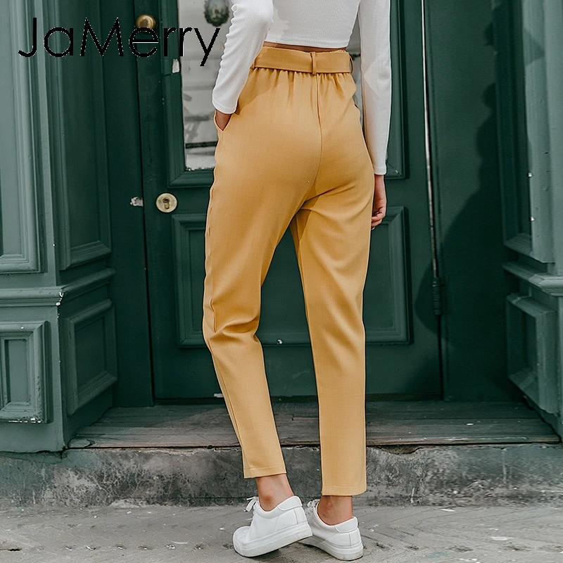 JaMerry, винтажные элегантные женские офисные брюки, Осенние, средняя талия, плиссированные, укороченные штаны, шикарные, зимние, с поясом, с карманами, брюки