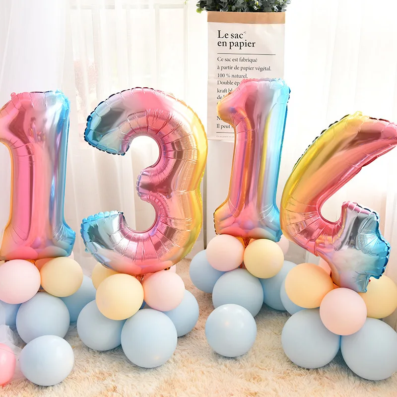 16/32/40 inch Rainbow Color Foil Number Balloons for Birthday Wedding Anniversary Party images - 3