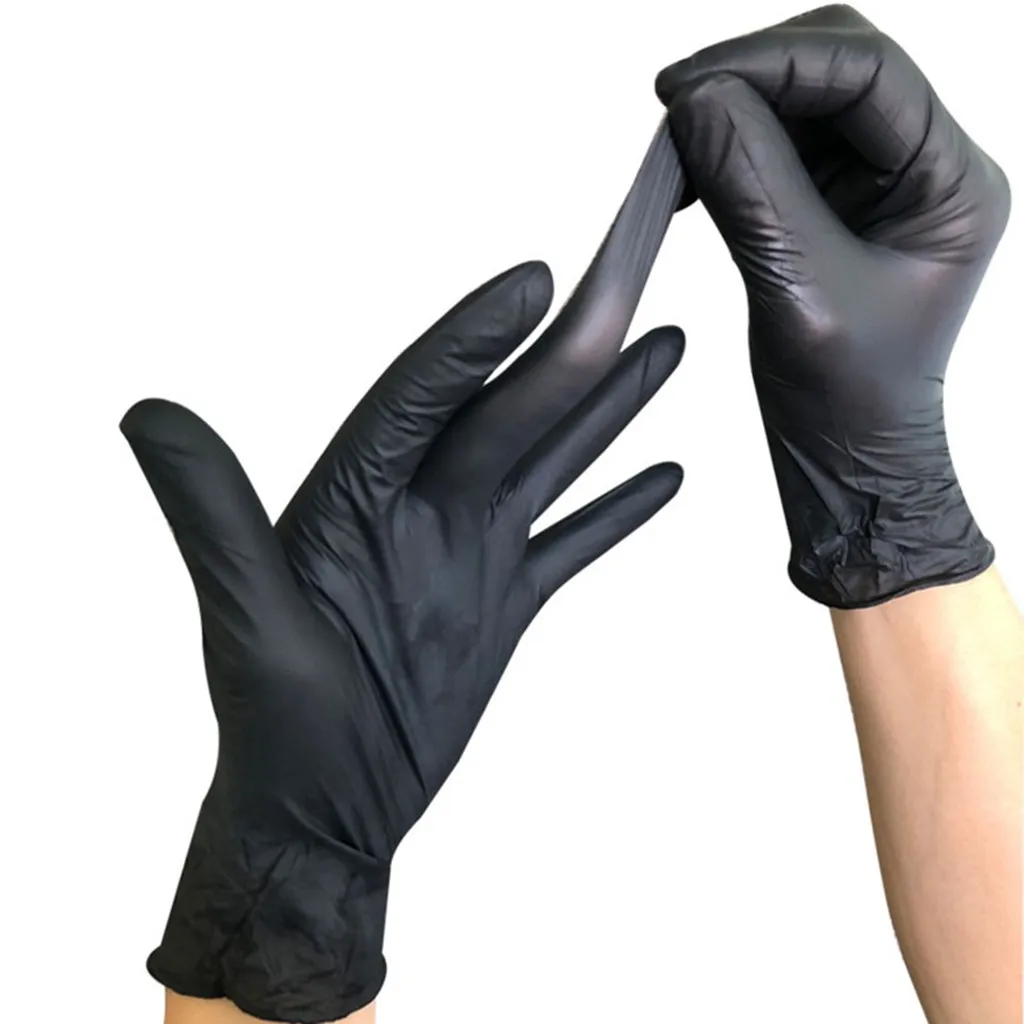 

50PC Nitrile Disposable Gloves Powder-Free Non-Medical 3.5 Mil Black Kitchen Food Waterproof Service Cleaning Gloves Black