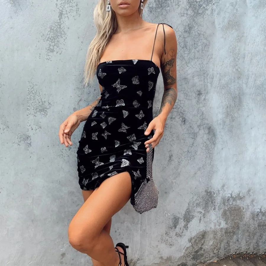 

Черное платье в стиле Харадзюку, женские готические платья на бретелях-спагетти с открытой спиной и открытыми плечами, женское модное повсе...