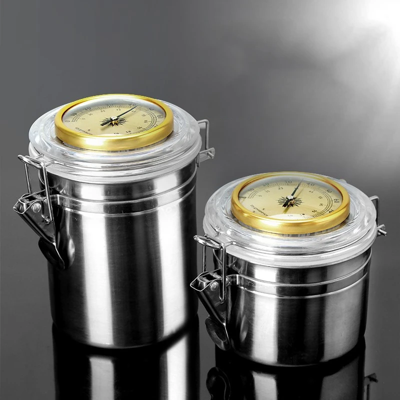 

Pipe Tobacco Moisturizing Tank With Hygrometer Stainless Steel Moisture-proof Airtight Coffee Beans Storage Pot