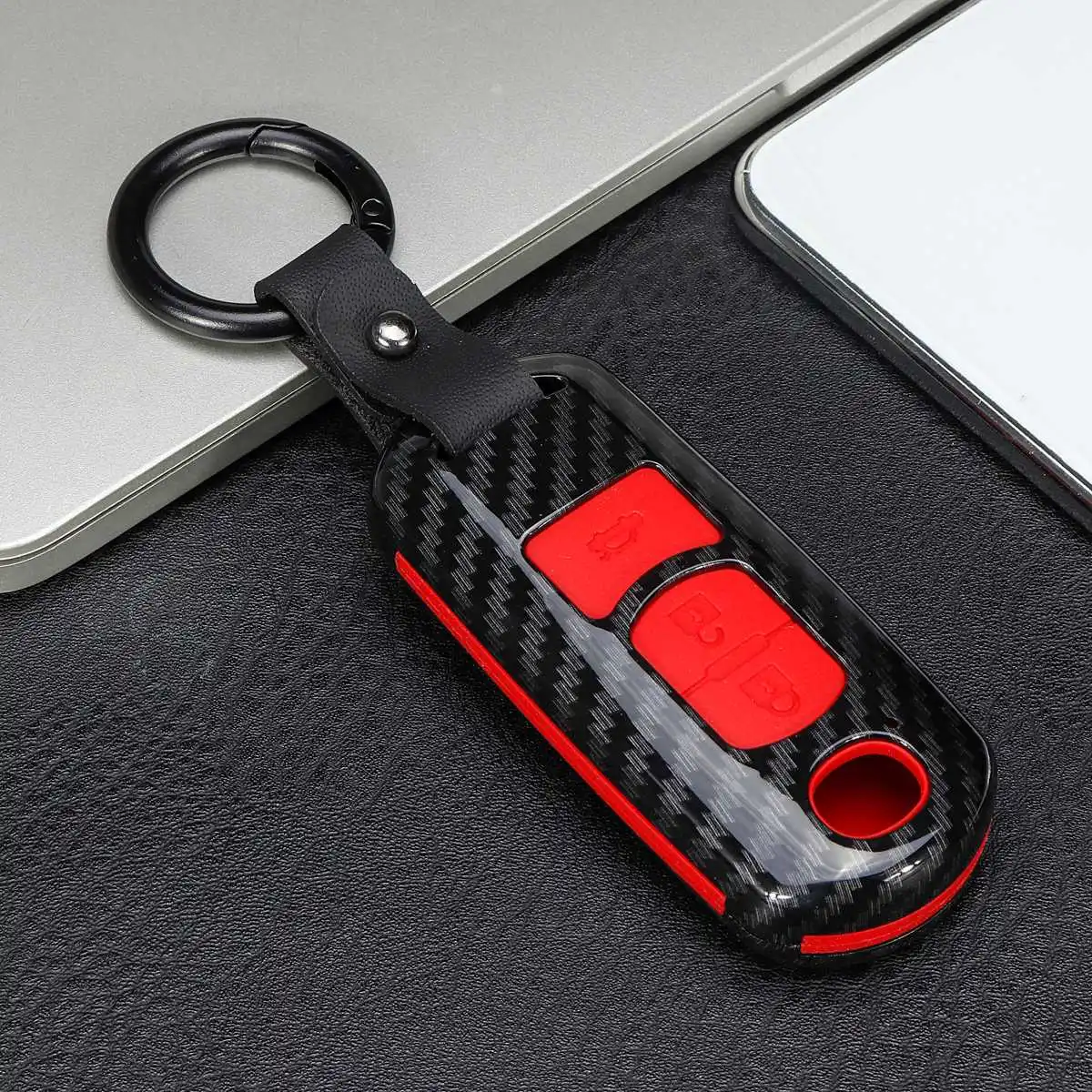 red and carbon Автомобиль 3 кнопки ABS Матовый карбоновый пульт дистанционного управления Корпус умного ключа чехол Брелок для Mazda 2 3 5 6 Cx3 Cx5 Cx7 Cx9 Mx5 2009- для женщин - Название цвета: red and carbon