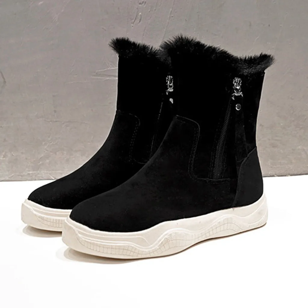 Women Winter Fur Warm Super Boots Ladies Suede Booties Ankle Boot Plush lining Shoes Solid Color Retro Sports | Обувь