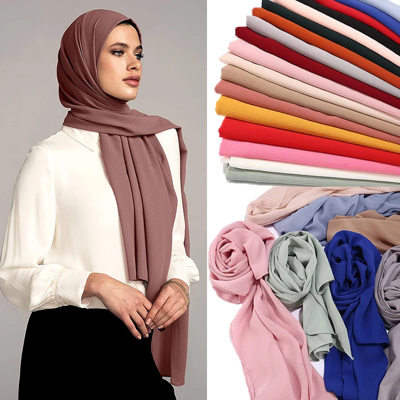 

2021 Fashion Women Solid Chiffon Headscarf Ready To Wear Instant Hijab Scarf Muslim Shawl Islamic Hijabs Arab Wrap Head Scarves