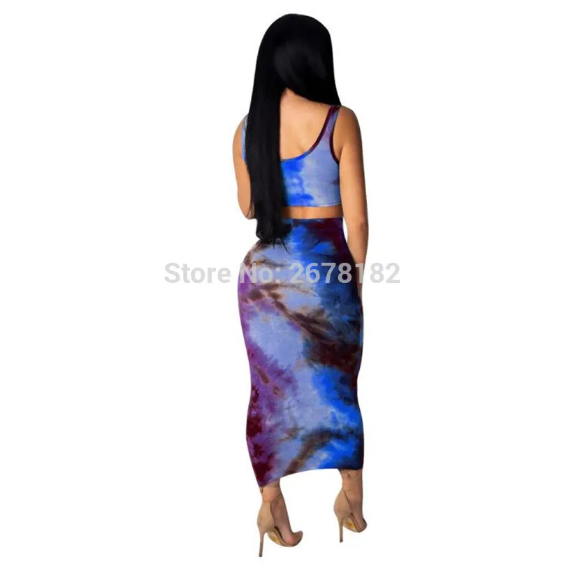 Tie Dye Print Женский Повседневный комплект из двух предметов без рукавов укороченный